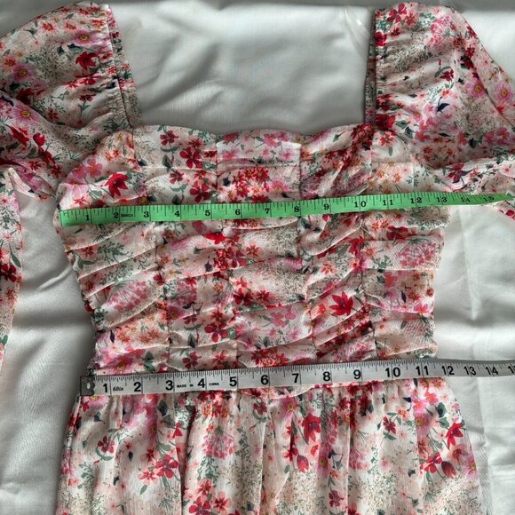 Midnight Doll XS Floral Print Square Neck Long Sleeve Ruffle Mini‎ Dress - Picture 4 of 7